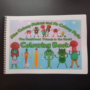 Front cover of Miss Cutesy and Mr Cutesy Colouring Book featuring colourful characters and playful design.