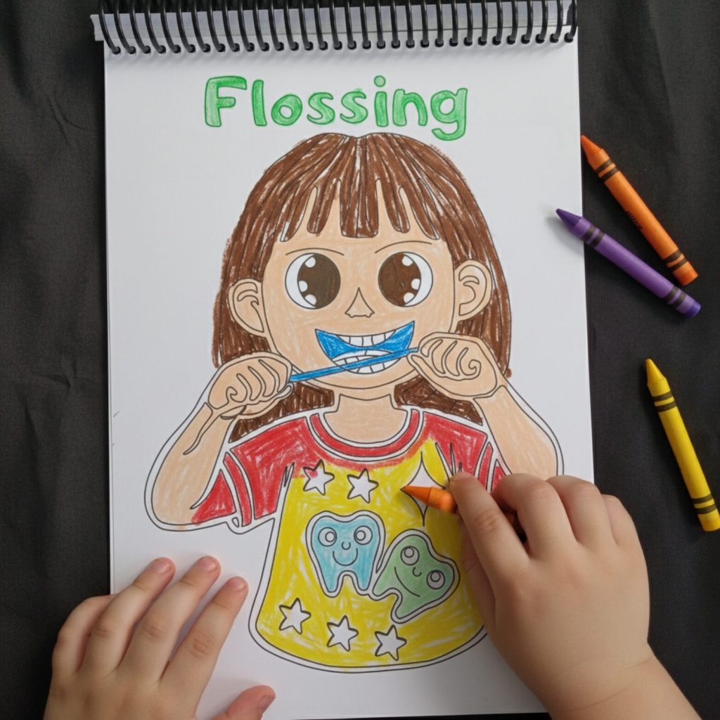MnMCutesy Colouring Book flossing teeth coloring page