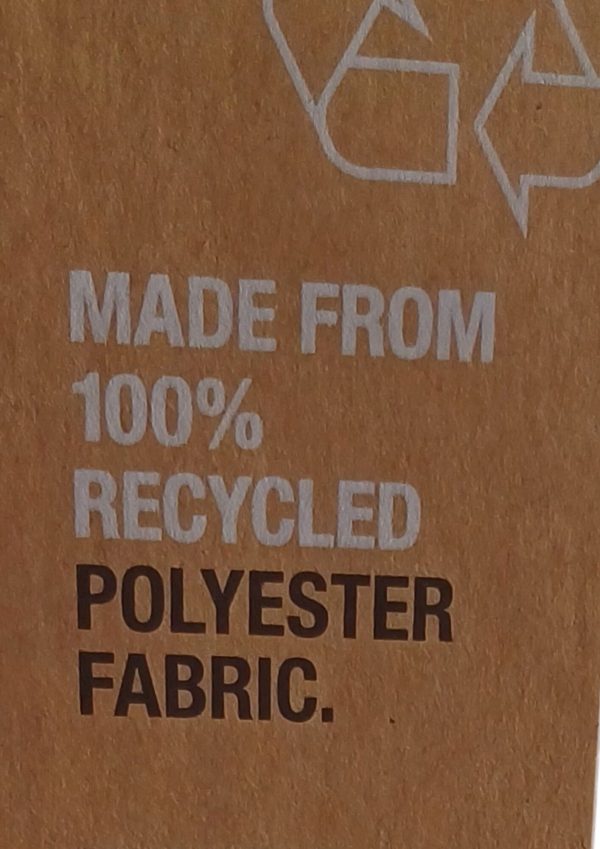 Close up of recycled material labelling and texture on Myllo bucket hat