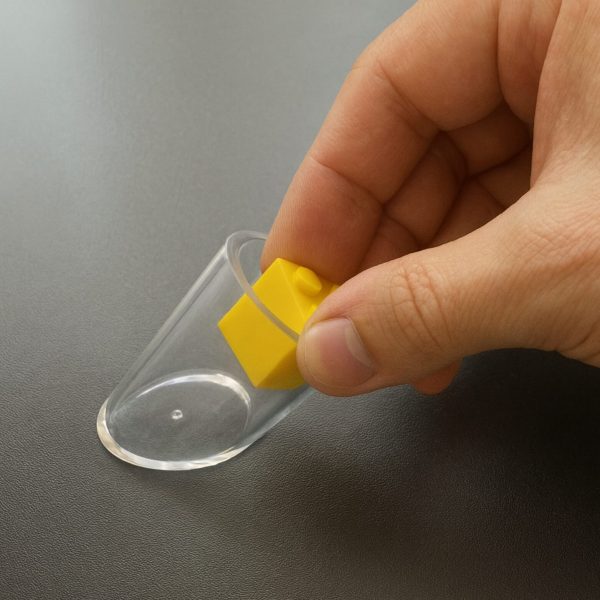 Choke Tester with small toy fitting inside, shows a choking hazard.