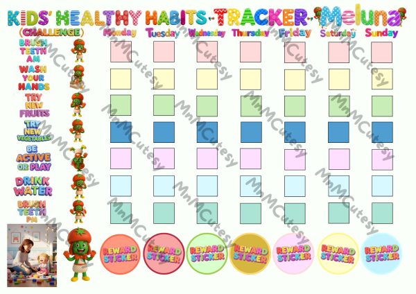 A healthy Habits Tracker sheet for kids and parents Miss Cutesy Meluna