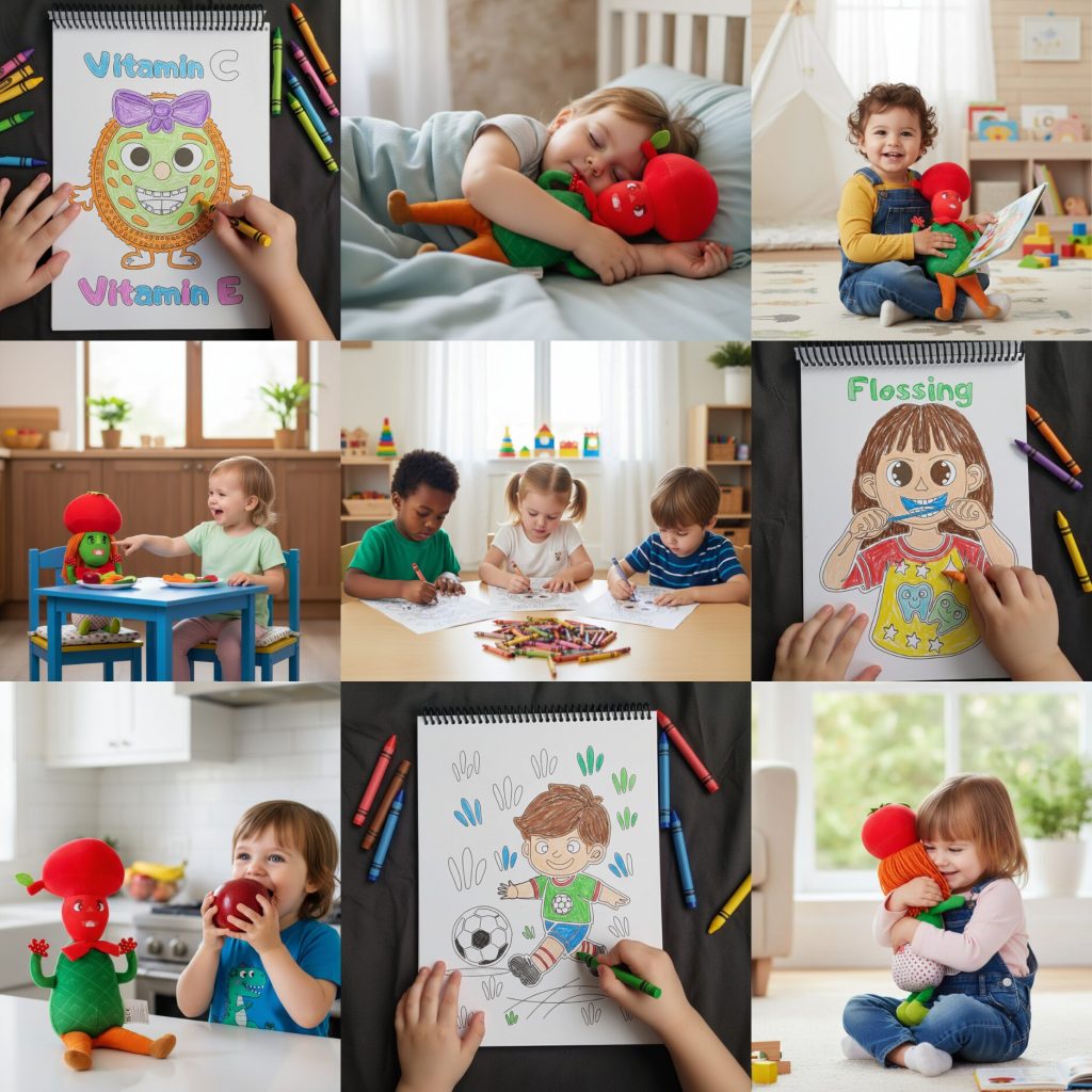 Kids colouring Myllo and Meluna Book, Myllo and Meluna Plushies here to help.