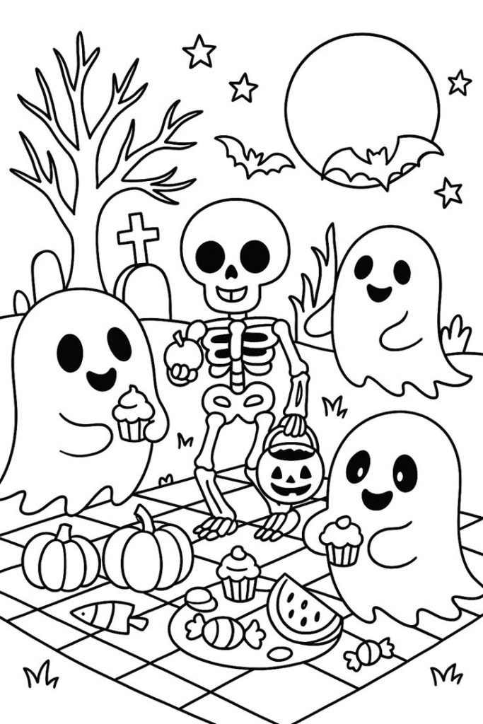 Skeletons and ghosts are having a trick-or-treat fun!