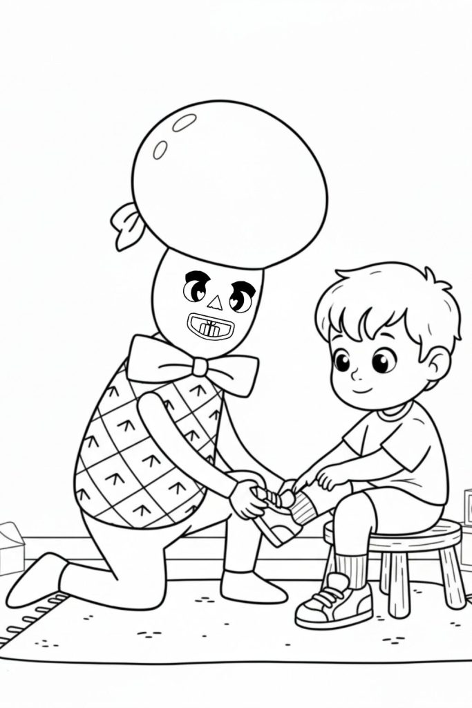 Myllo is encouraging a little one to put the shoes on