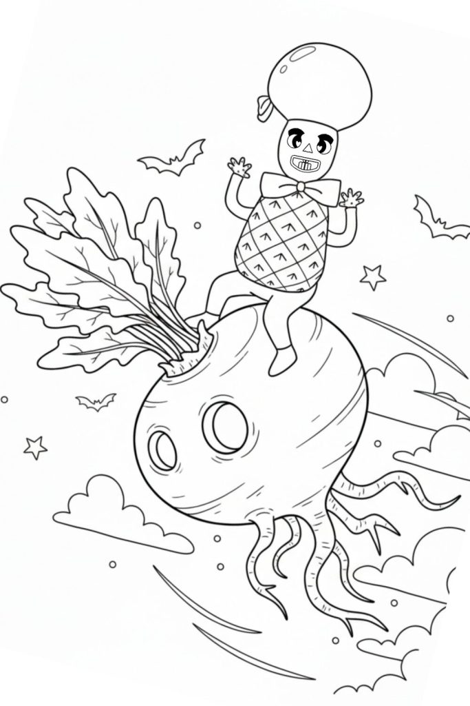 Myllo flying on a giant beet!