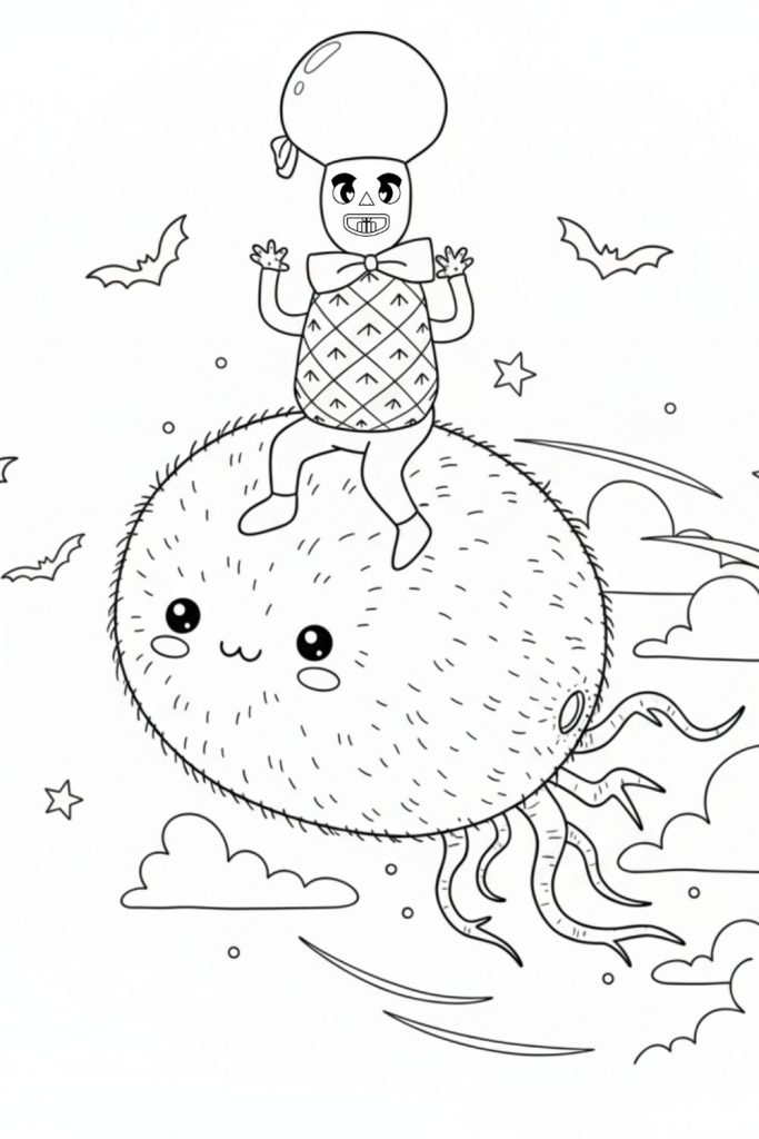 Myllo flying on the giant kiwi, his shoes