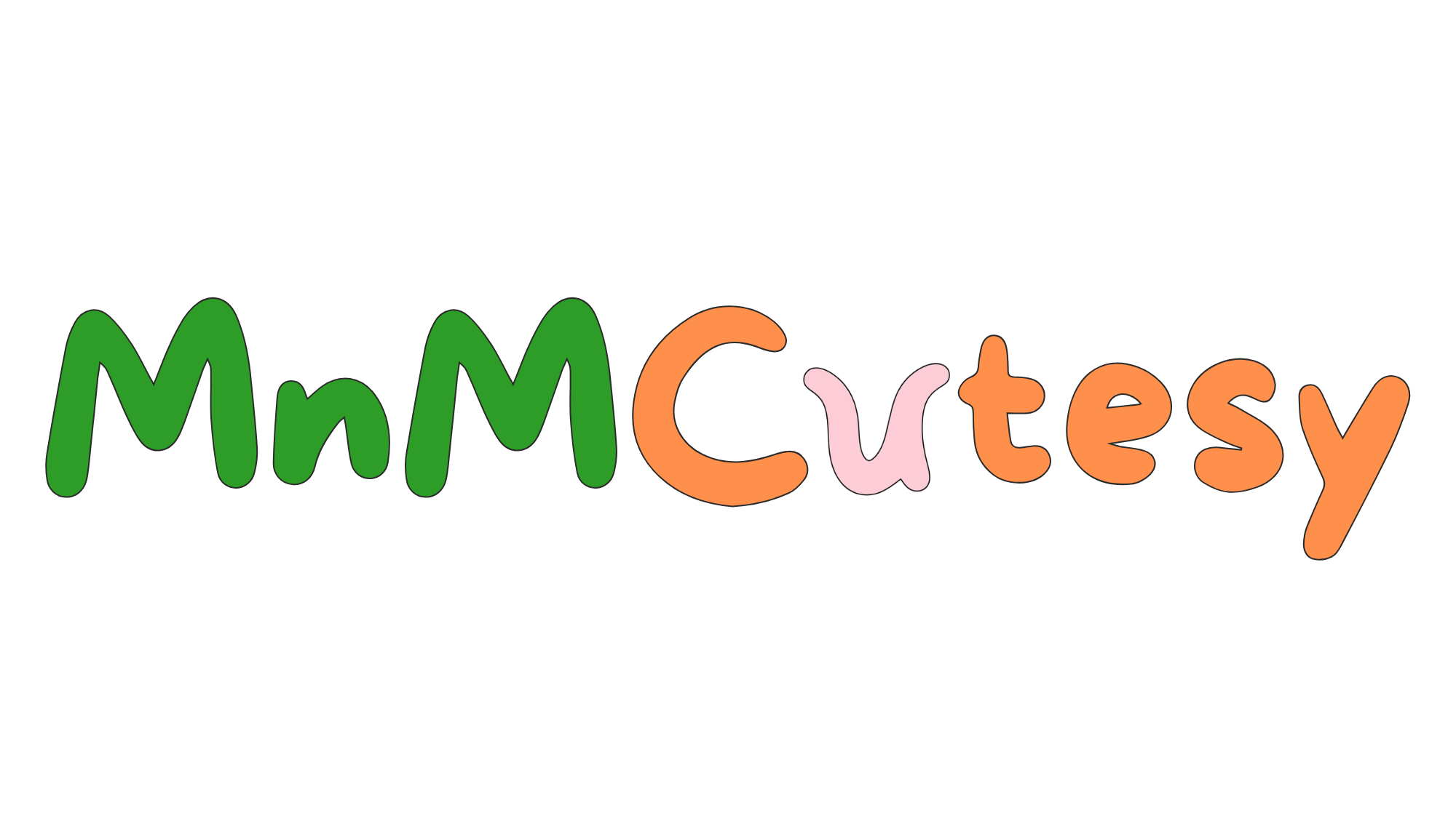 Main MnMCutesy Logo, 3 colours with a unique U
