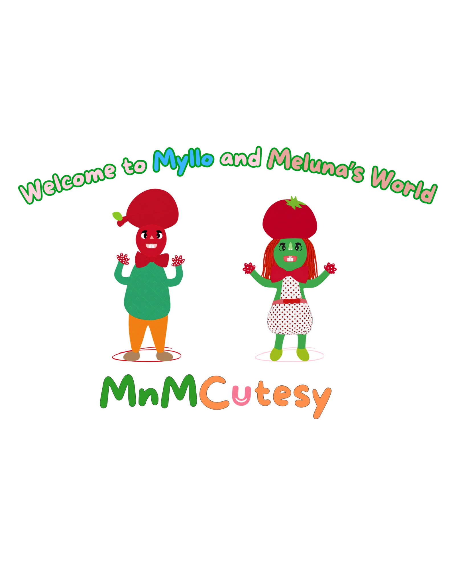 Illustration of Myllo and Meluna at the bottom of the home page, inviting to visit the world of Myllo and Meluna