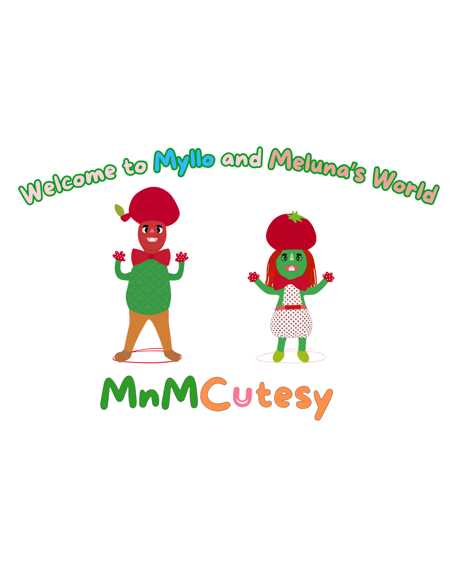 Illustration of Myllo and Meluna at the bottom of the home page, inviting to visit the world of Myllo and Meluna